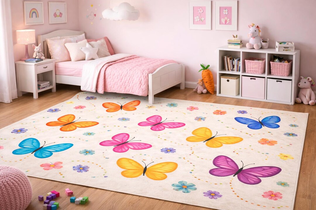 Colourful Butterfly Modern Rug | Hand Tufted Wool Area Rug | Modern ...