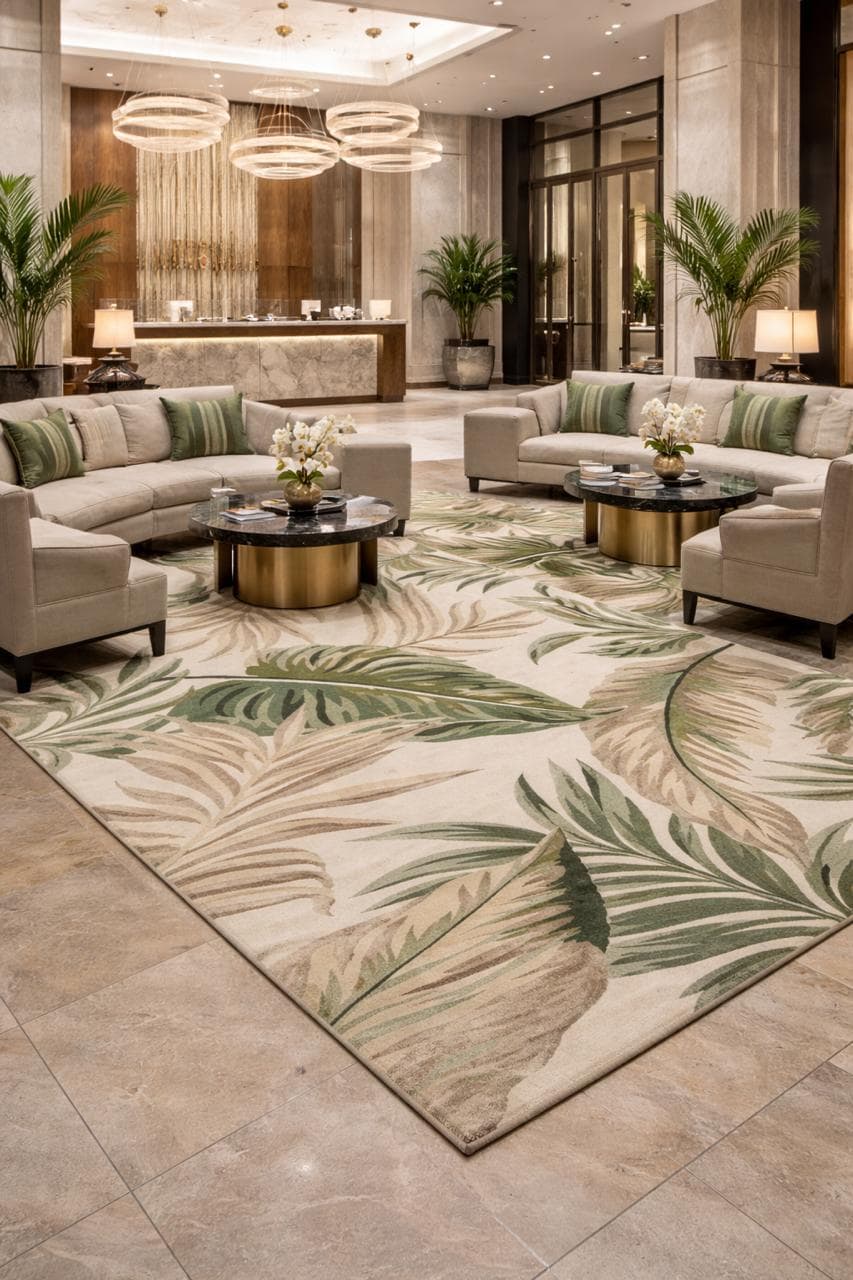 Green Botanical Leaf Area Rug 9x12 Feet, Sage Green Tropical Rug, Beige ...