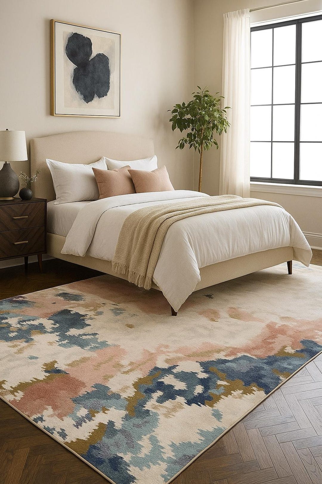 Modern Abstract Area Rug – Watercolor Blush Blue Beige Carpet - Etsy