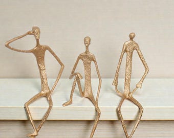 Abstract Human Sculpture Made of Metal - Gold/Black Artistic Statue, Modern Minimalist Sitting Figurine