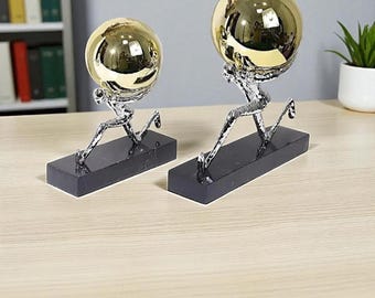 Metal Sculpture of Man Carrying Ball | Modern Home Decor Figurine