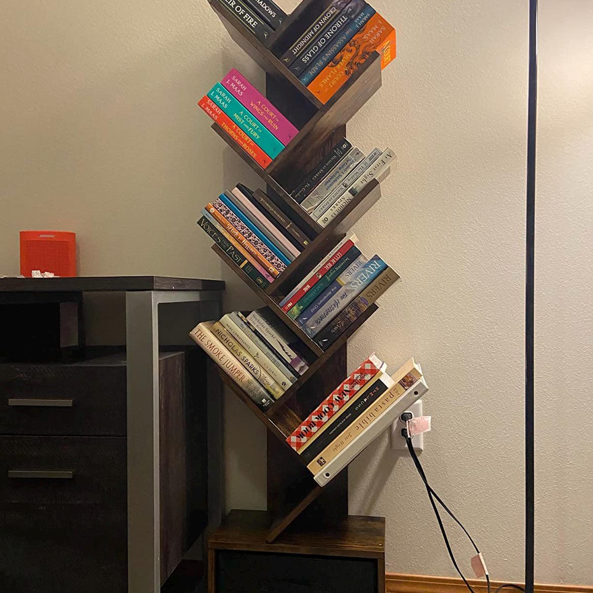 Rustic Tree Bookshelf With Drawer, 7-tier Wooden Bookcase, CD/DVD Storage Rack, Brown Utility Organizer Shelves for Living Room & Bedroom - Etsy