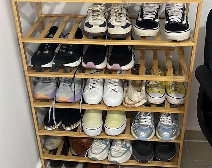 Natural Bamboo Shoe Rack - Handmade Stackable Organizer - Space-Saving Shoe Shelf - Modular Structure