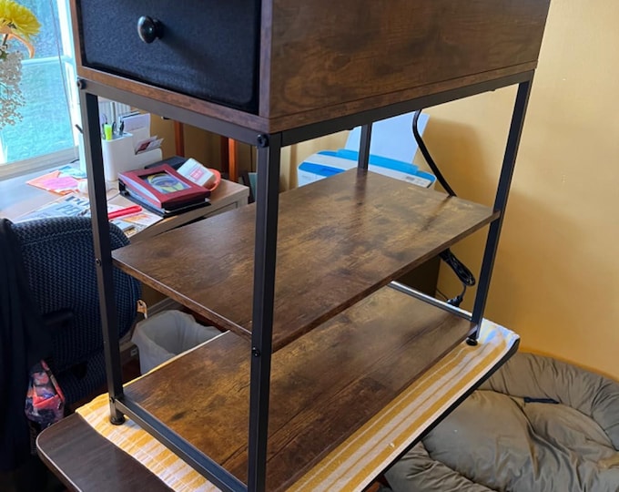 Living Room End Table, Charging Station Table, Couch Side Table, Fabric Drawer, Bedroom Narrow Side Table