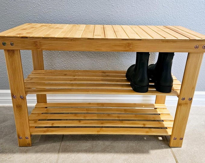 Shoe Rack Bench - 3-Tier Bamboo Entryway - Holds Up to 286 lb - Shoe Organizer - Bedroom Furniture - Bamboo Storage