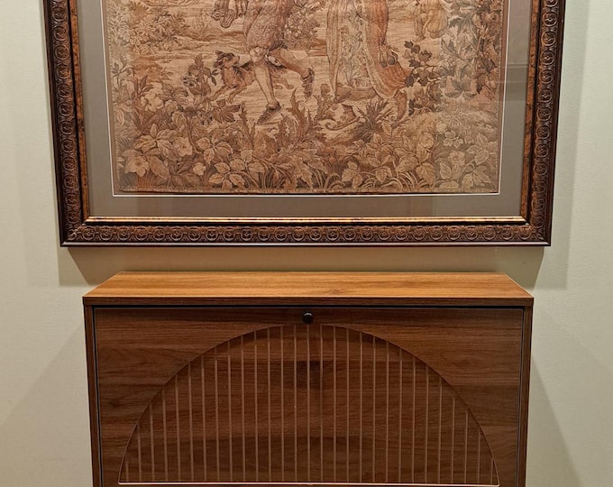 Shoe Storage Cabinet with 2 Flip Drawers, Narrow Wooden Shoe Organizer, Entryway Hidden Shoe Cabinet, Hallway Furniture (Walnut)