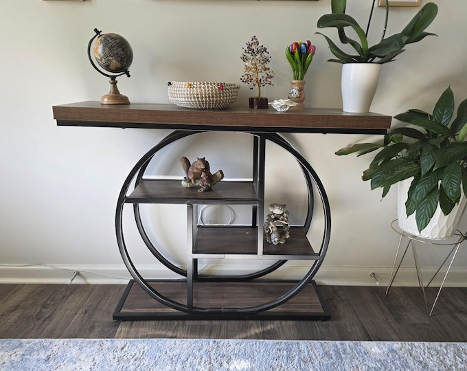 4-Tier Console Table 41.3", Living Room Sofa Table, Industrial Entryway Table, Circle Base Accent Table, Foyer Storage