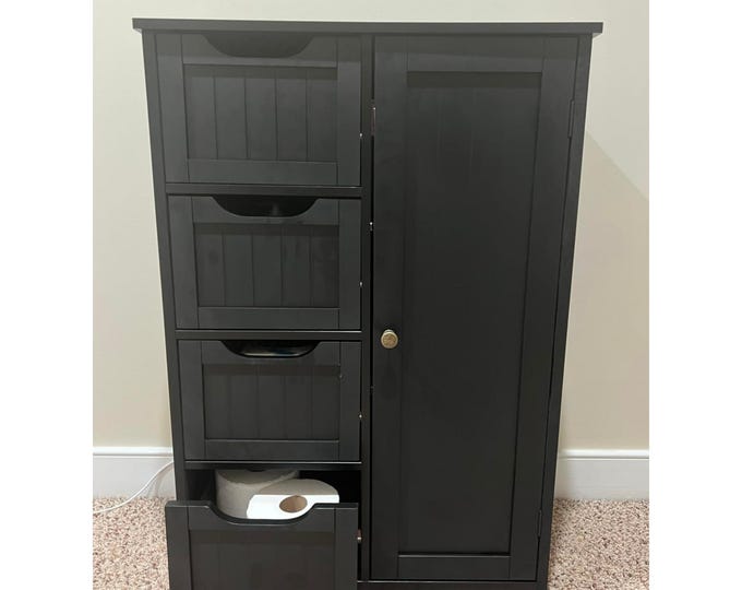 Wooden Bathroom Floor Storage - 4 Drawer Cabinet - Side Organizer Unit - Freestanding Console - Home Decor
