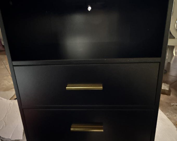 Farmhouse LED Nightstand with Gun Drawer & Invisible Lock, Bedside Table with Human Sensor, Rustic Side Table with Wireless Charging, Black