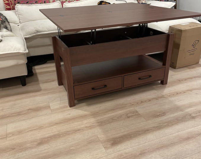Lift Top Coffee Table, Convertible Coffee Table with Storage Drawers & Hidden Compartment, Expanding Dining Table for Living Room, Espresso