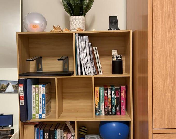 Freestanding Cube Bookshelf 7 Cube, Rustic Brown Bookcase, Mid-Century Open Shelves, Retro Wood Organizer, Living Room Storage
