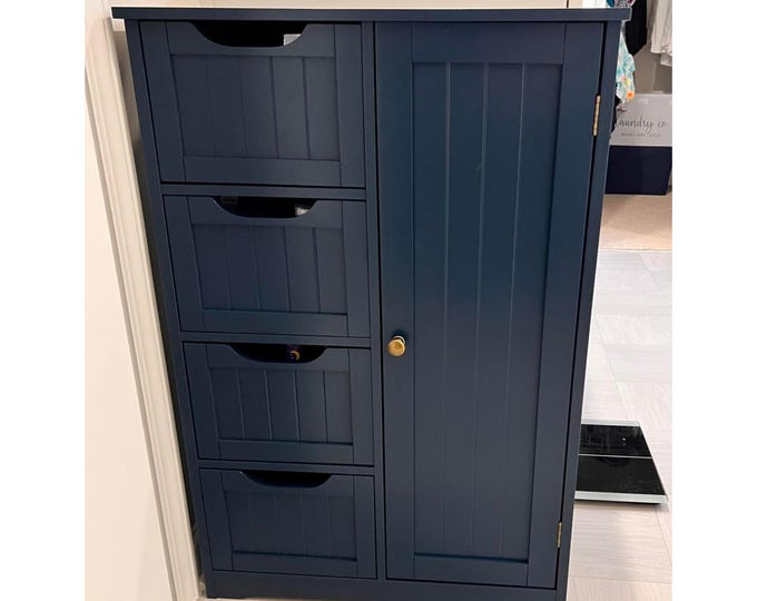 Wooden Bathroom Floor Storage - 4 Drawer Cabinet - Side Organizer Unit - Freestanding Console - Home Decor