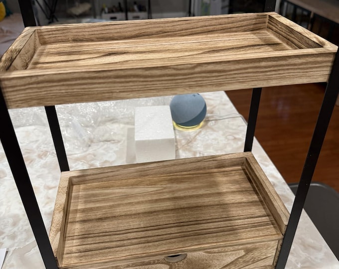 2-Tier Bathroom Counter Organizer with Drawer, Wooden Countertop Shelf for Storage, Vanity Tray for Bathroom, Kitchen, Office, Brown