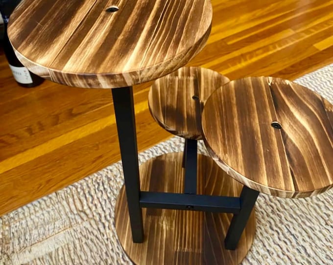 3 Tier Plant Stand, Tall Metal Wood Flower Shelf, Round Corner Display Rack for Indoor Outdoor Patio, Garden, Living Room Decor