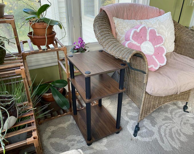 3-Tier Side Table, Open Shelves End Table, Nightstand Bedside Table for Living Room Bedroom, Walnut