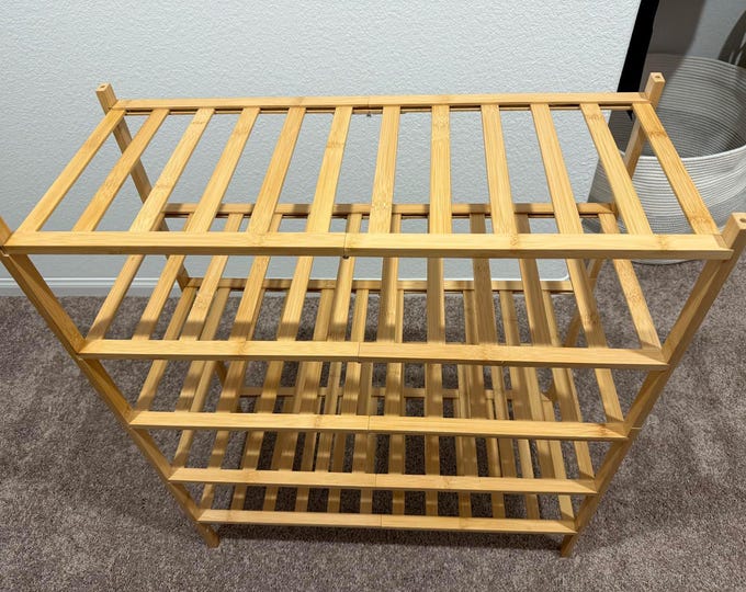Natural Bamboo Shoe Rack - Handmade Stackable Organizer - Space-Saving Shoe Shelf - Modular Structure
