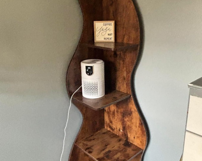 Rustic Bookshelf 5-Tier Corner Shelf, Wall Corner Bookshelf & Small Bookcase Storage Rack, Plant Stand for Living Room or Home Office