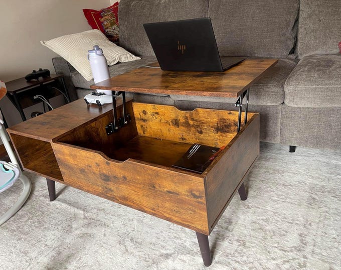 Lift Top Coffee Table – Small Wooden Coffee Table with Hidden Storage & Shelf for Living Room, Modern Rising Center Table
