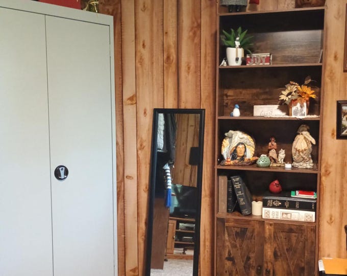 Industrial Bookshelves and Bookcases with Doors, 6 Shelf Tall Bookcase, Floor Standing Display Storage Shelves for Home Office, Living Room