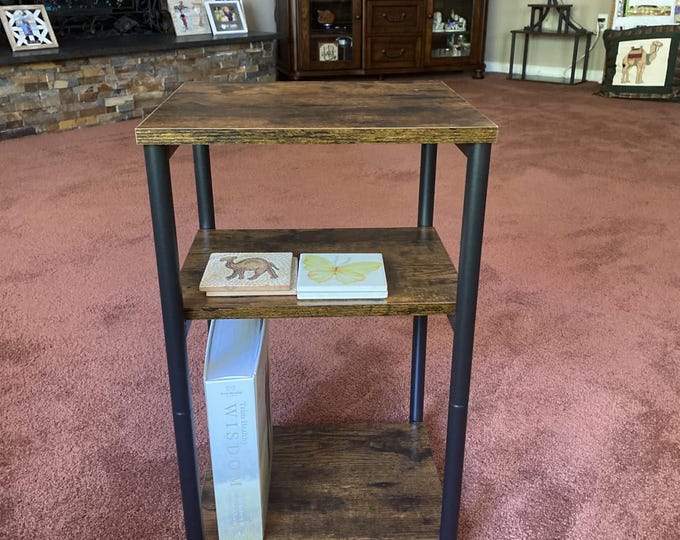 Side Table, Small End Table, Tall Nightstand for Living Room, Bedroom, Office, Bathroom, Rustic Brown and Classic Black