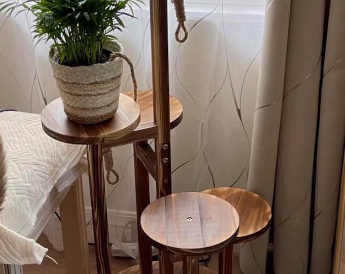 Tall Plant Stand Indoor, Wooden Corner Shelf for Planter Pots, Multi-Tier Flower Display Rack for Home Patio Balcony, Walnut 5-Tier