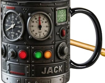 Taza personalizada con tema de tablero de avión, taza con indicador de panel de instrumentos de vuelo de piloto, regalo de cumpleaños para papá y esposo