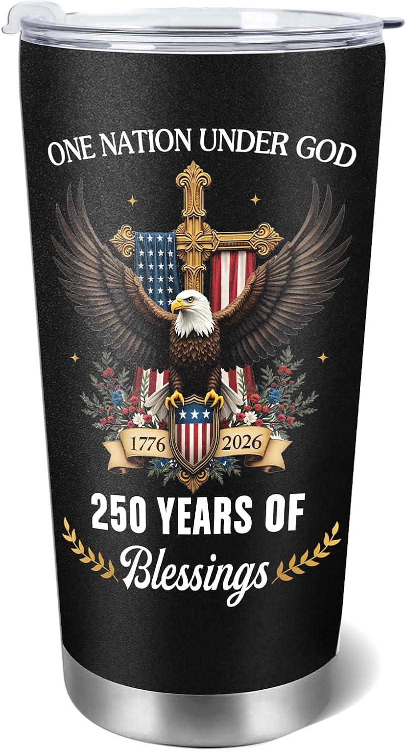 Discover 250 Years America Anniversary Tumbler, One Nation Under God Office Decor Desk Accessories Gifts for Coworkers, USA Stainless Steel Insulated