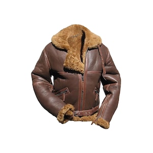 Men’s Military style Brown leather jacket. Vintage RAF Shearling Leather Jacket – Brown Aviator Bomber with Sheepskin Lining