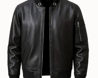 Jaqueta bomber masculina de couro preta: corte slim estilo motociclista