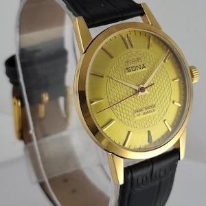 Orologio da polso da uomo vintage HMT SONA con carica manuale e cassa GP, quadrante oro, spedizione gratuita