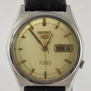 Vintage Seiko 5 Automatic Dark Gold Dial Cal.7009 Day/Date Leather Strep Men Wristwatch Free Shipping