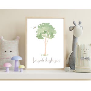 Gute Gedanken Wachsen lassen | Wandkunst | Neutral Kinderzimmer Dekor | Calming Corner Poster | Pflanzendruck Aquarell | Montessori Achtsame Kunst