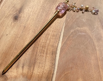 Retro Japanese Candy Glass Kanzashi Hair Stick, Interchangeable Otaru Glass Hair Pin with Star & Pearl Dangle Charm, Kimono Hair Accessory