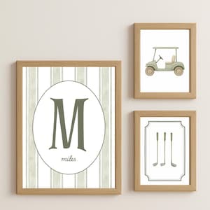 Golf Nursery Wall Art Set - Custom Name and Monogram | Printable Baby Boy Room Decor | Golf Cart & Club Prints | Digital Download