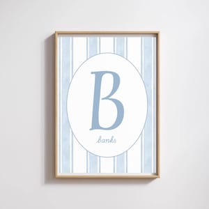 Personalisierte blaues Monogramm Kinderzimmer Kunst - Benutzerdefinierte Initiale und Name zum ausdrucken - Baby Zimmer Wand Dekor - digitaler Download