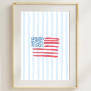 Watercolor American Flag Print – Patriotic Wall Art, 4th of July Decor, USA Flag Printable, Memorial Day, Instant Download