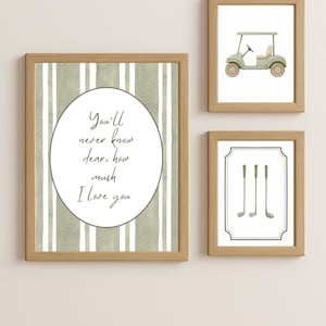 Golf Nursery Art Prints: Watercolor Cart, Clubs & Quote (Digital Download Set of 3