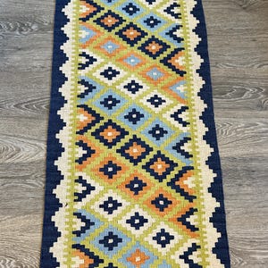 Kilim Runner, Table Runner – Vibrant Geometric Elegance, Handmade Kilim Wool  (1.9 ft x 5.3 ft)