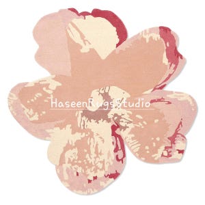 Handmade Wool Flower modern Rug: Pink & Beige Floral Blossom Carpet living room rug