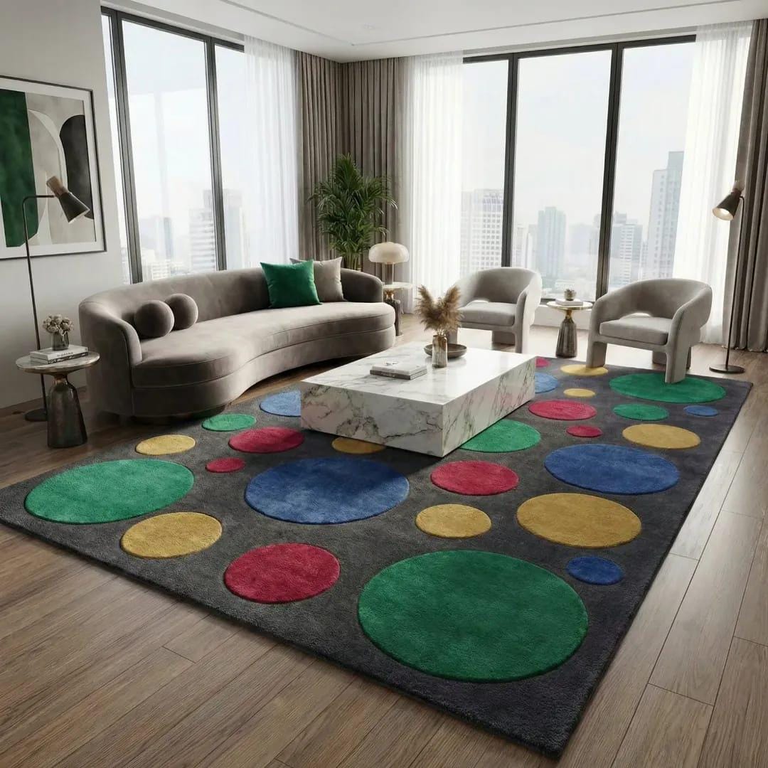 Dot Texture Rug Hand Tufted Wool Rug: Colorful Polka Dot Abstract Circles, Modern Area ...