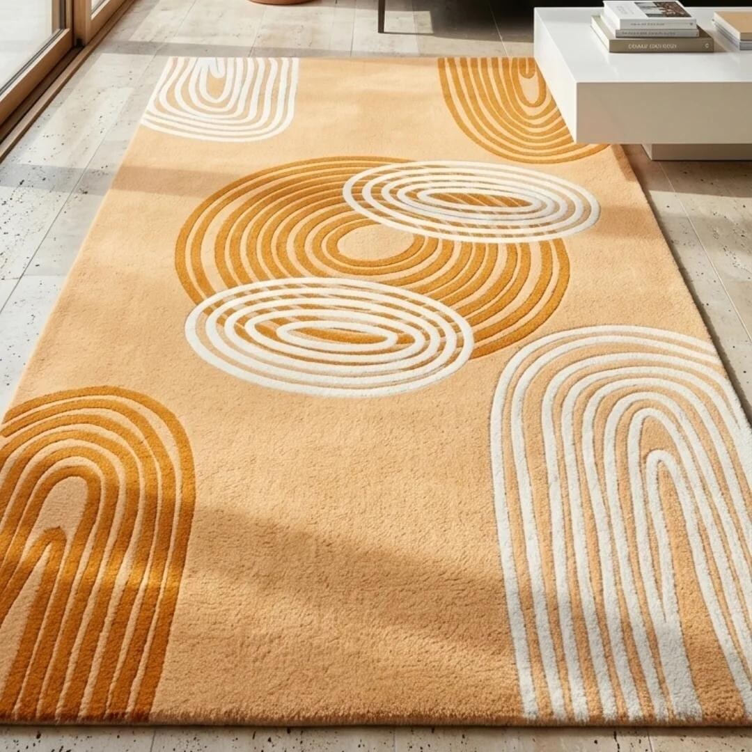 Hand Tufted Ochre and Terracotta Wool Rug | Mid Century Modern ...