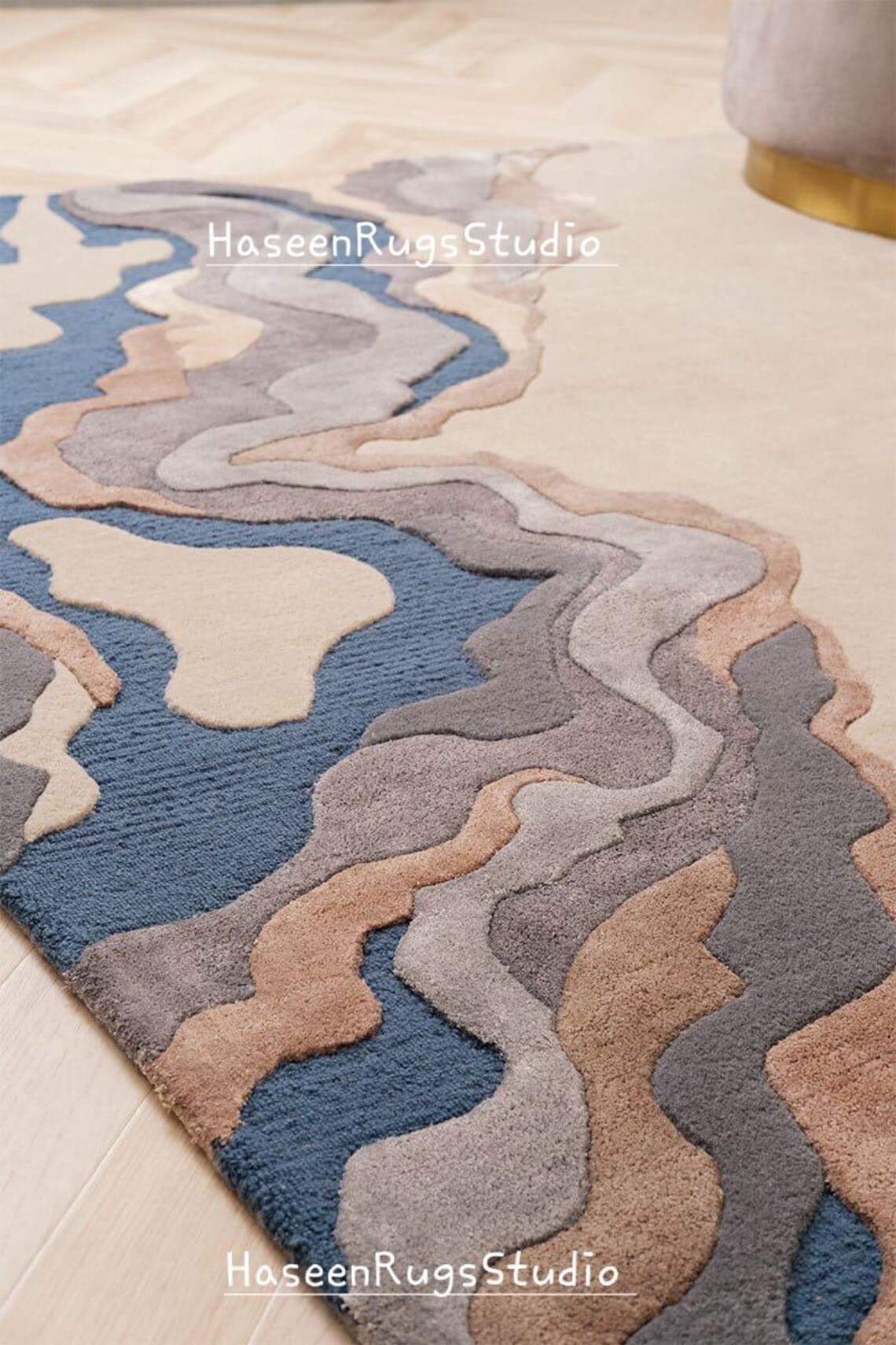 Modern Landscape-inspired Wool Rug – Hand-tufted Artistic Carpet – Wavy ...