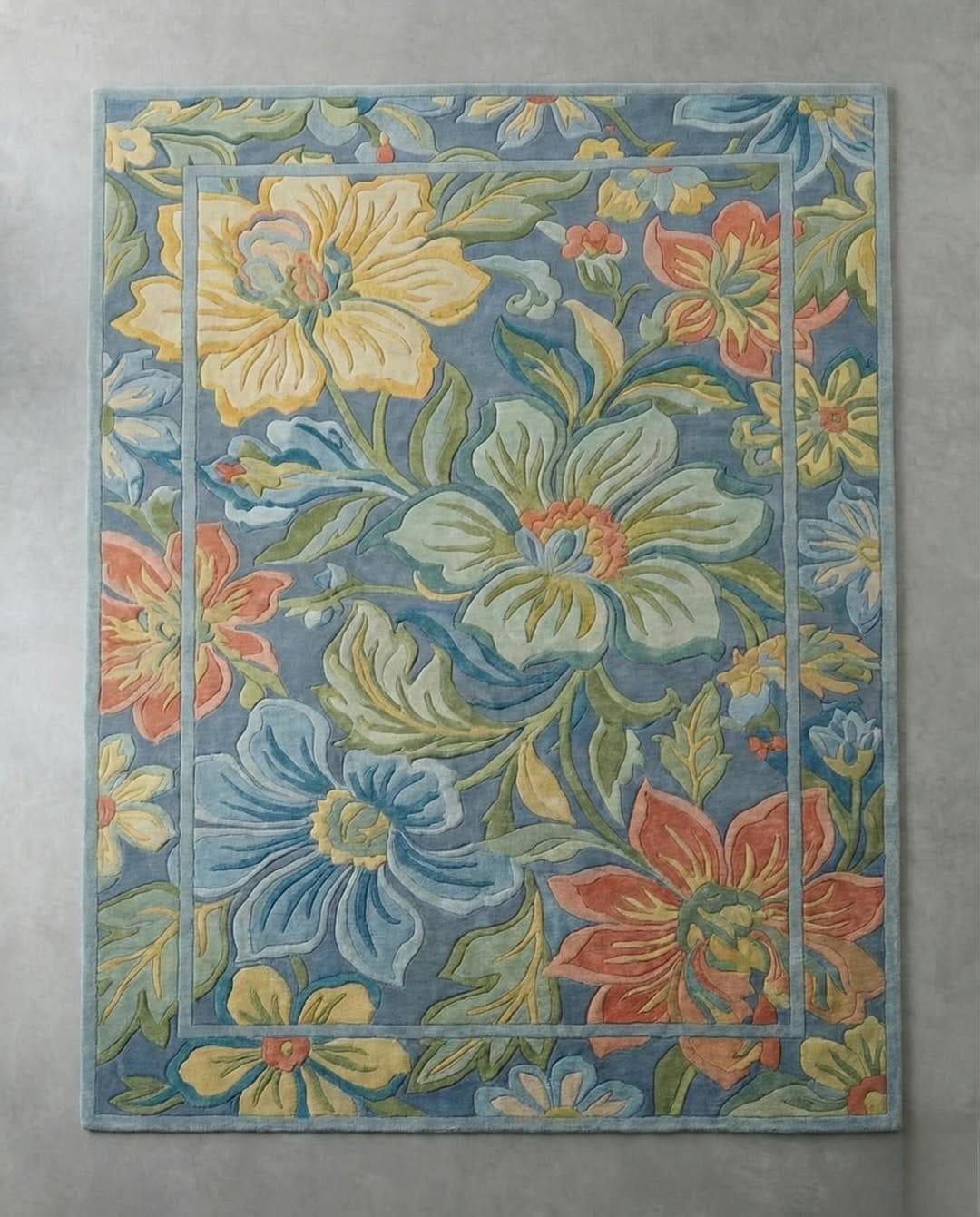 Hand Tufted Wool Floral Rug: Colorful 3D Textured Botanical Carpet - Etsy