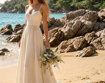 Linen Wedding Dress for Bride – Elegant Beach Wedding Gown, Minimalist Bridal Dress, Boho Wedding Dress. Linen Bridal Photoshoot Dress,