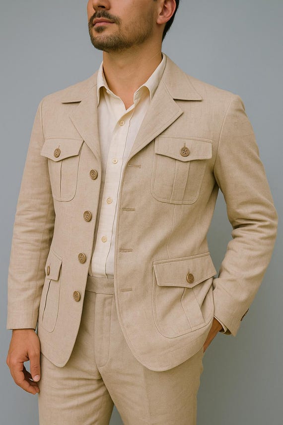 formal dress jacket for men Custom Linen Linen Blazer Men Slim Fit Hunting Coat Men Pockets Jacket Casual Jacket Men Outwear Vintage Coat Men Gifts Him Black Vis Jan