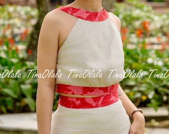 Linen Skirt Set: Floral Halter Top, Maxi Skirt - Summer Party Outfit