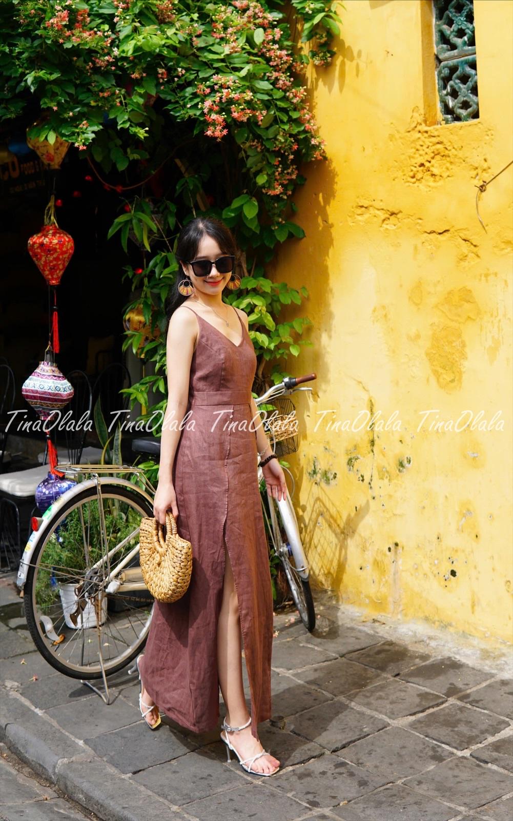 brown maxi satin dress Story Linen Blend Maxi Dress main image 0