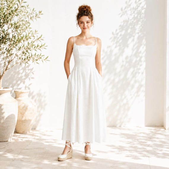 elegant white linen dress Dresses this piece is available to order in multiple classic colors White Linen Maxi Dress with