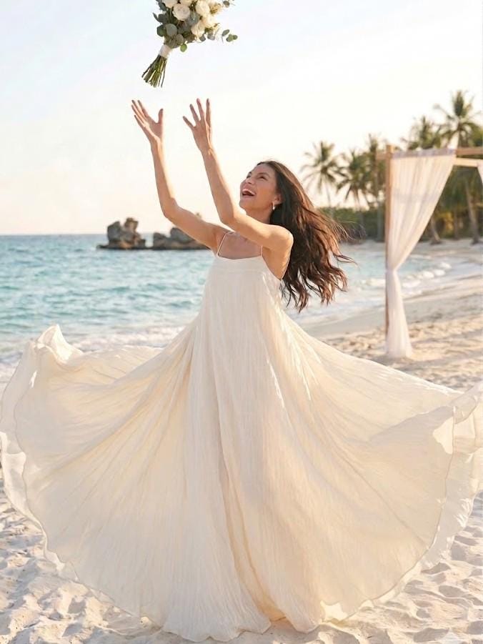 light flowy beach wedding dresses Ivory V Neck Beach Wedding Dresses with Lace Appliques WD546 US0 / Custom Color main image 0