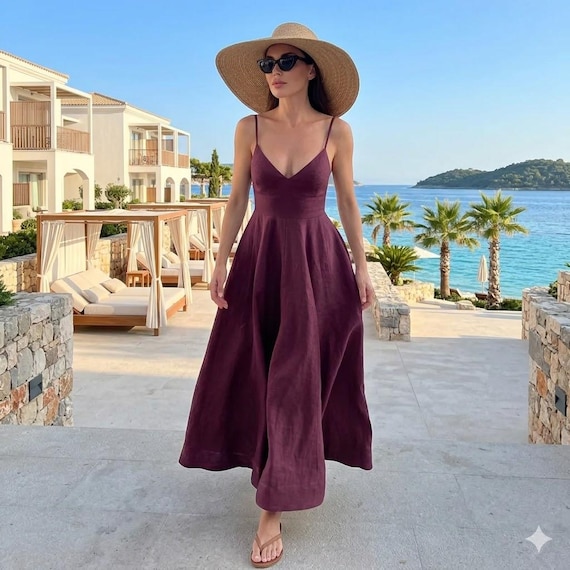 linen maxi dress spaghetti strap EYAN White Linen Maxi Dress maet